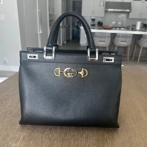 GUCCI BLACK LEATHER ZUMI TOP HANDLE MEDIUM, Authentic - Picture 1 of 13